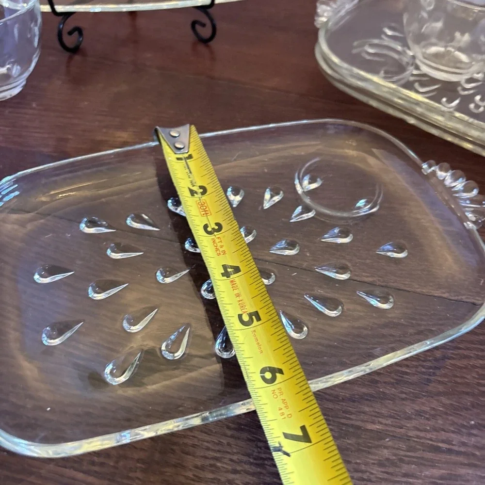 Vtg Hazel Atlas Glass Snack Plates & Cups Mid‎ Century Modern Raindrop Set Of 4